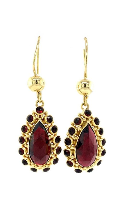 Vintage 14K Gold Drop Earrings with Garnet